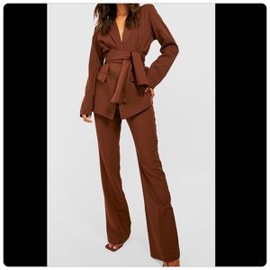 Tie Waist Blazer & Flared Pants